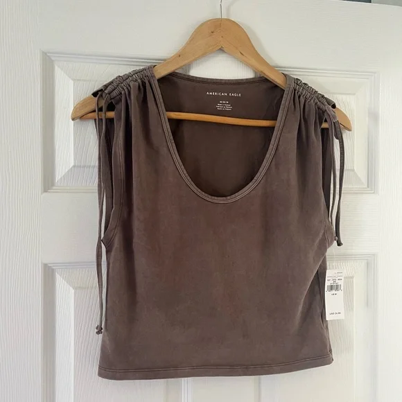 SOLD xlist American Eagle Top Short Sleeve Crop Brown NWT - Picture 3 of 7